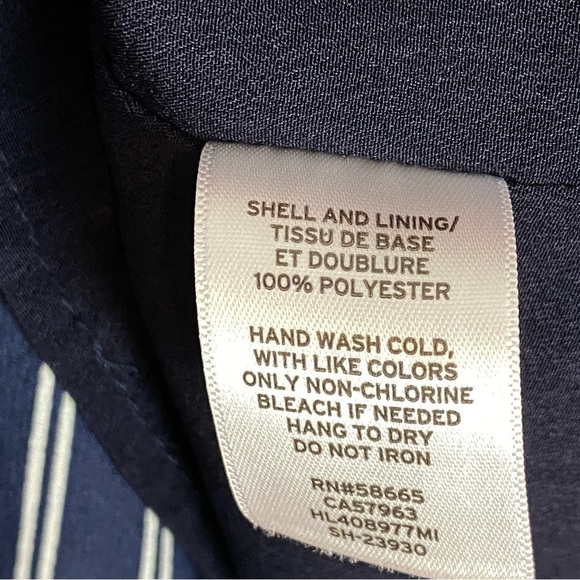 Chelsea 28 Midi Dress Cross Front Ruching Sz Large Navy Stripes - Picture 9 of 12